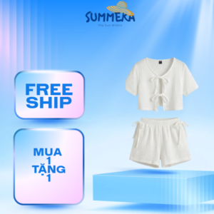Set áo khoác lửng buộc nơ kép phối quần short